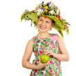 Small girl with hat of flowers Small girl with hat of flowers