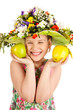 Small girl with hat of flowers Small girl with hat of flowers