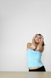 Depressed woman looking up