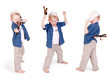 Three images of little madcap with slingshoot