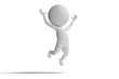 Happy 3d human jumps on white background