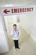 Female doctor standing under an emergency sign