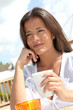 Portrait of beautiful young woman having breakfast