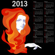 Vektor: Stylish calendar with woman for 2013. Week starts on Sunday. Stylish calendar with woman for 2013. Week starts on Sunday.