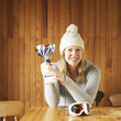 Woman showing off her trophy