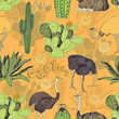 Cactus and ostrich background Cactus and ostrich background