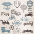 Vector: Vector Set: Vintage Transportation - collection of old-fashioned Vector Set: Vintage Transportation - collection of old-fashioned