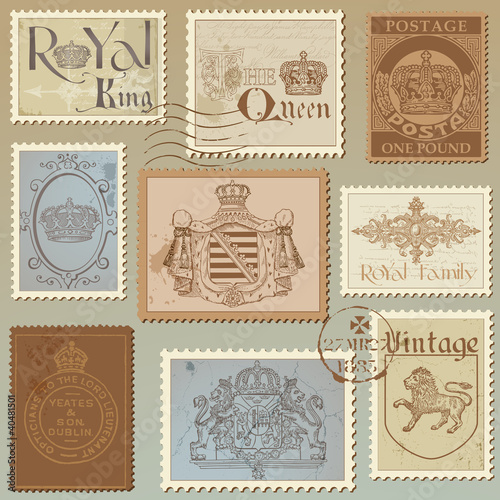 Vector: Set of Vintage Royalty Stamps - High Quality - in vector Set of Vintage Royalty Stamps - High Quality - in vector