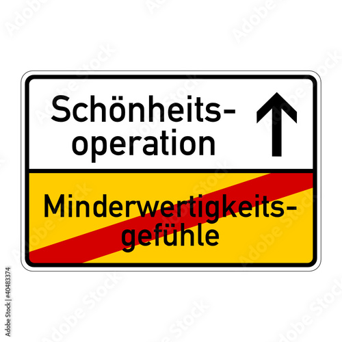 Vektor: ortsschild minderwertigkeitsgefühle schönheitsoperation I ortsschild minderwertigkeitsgefühle schönheitsoperation I