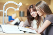 young student girl study with books in library