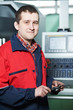 worker with measuring hand caliper tool worker with measuring hand caliper tool