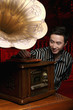 Man playing vinyl records