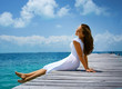 Beautiful Girl on The Pier. Ocean