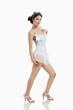 Woman in light blue chemise