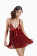 Woman in red pleated chemise