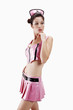 Woman in pink nurse costume