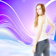 scene redheaded girl and abstract solar sky