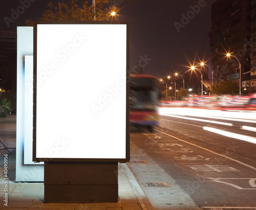 Photo: Blank billboard at night in the city Street Blank billboard at night in the city Street