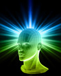 Head female with shiny background. Vector