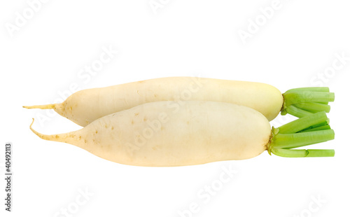 Photo: Daikon radishes isolated on white background Daikon radishes isolated on white background
