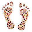 Colorful circular dot footprints vector.