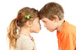 Brother and sister rested their foreheads and look at each other
