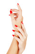 Foto: woman hands with red nails woman hands with red nails