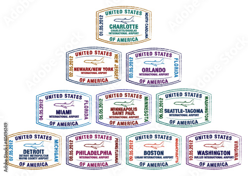 Vector: Passport stamps of major US airports in vector format. Passport stamps of major US airports in vector format.