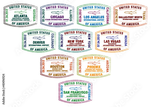 Vector: Top ten busiest U.S. airport passport stamps in vector format. Top ten busiest U.S. airport passport stamps in vector format.