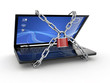Pc security. Laptop with chain and lock Pc security. Laptop with chain and lock