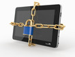 Tablet pc security. Chain with lock on computer. Tablet pc security. Chain with lock on computer.