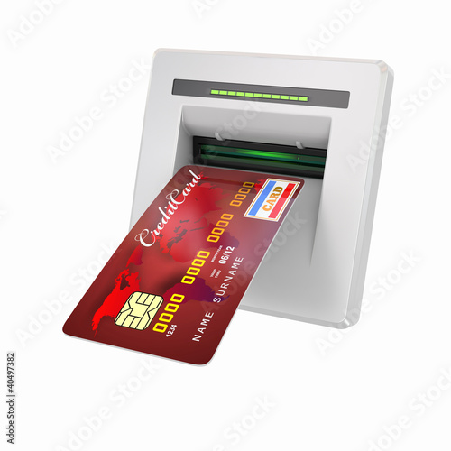 Illustration: Money withdrawal. ATM and credit or debit card Money withdrawal. ATM and credit or debit card