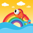 Fish jumping out of the water with rainbow