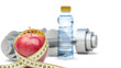 Dumbbells with an apple and measuring type