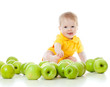 Adorable child with green apples