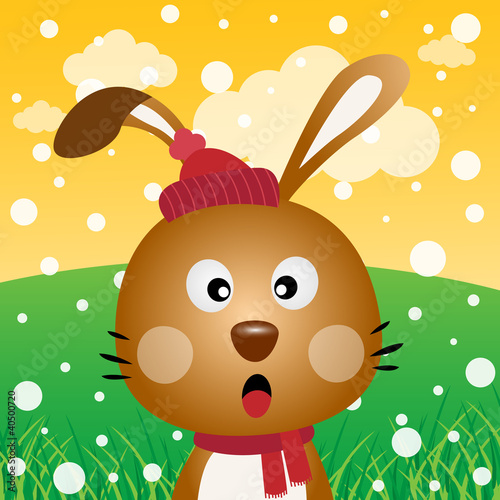Vector: Brown rabbit with snow in the forest Brown rabbit with snow in the forest