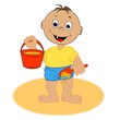 Illustration: spielendes Baby im Buddelkasten spielendes Baby im Buddelkasten