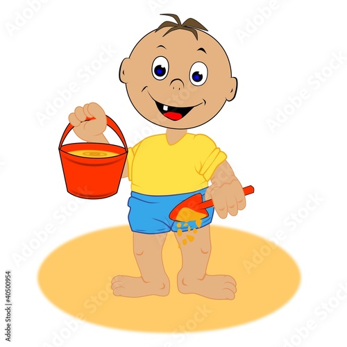 Illustration: spielendes Baby im Buddelkasten spielendes Baby im Buddelkasten