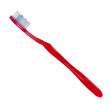 Toothbrush red color on white background.