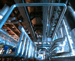 Industrial zone, Steel pipelines and cables in blue tones