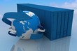 Photo en ligne au meilleur prix container  with globe on sky background