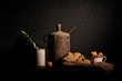 still life with old cans and walnuts