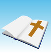 Bible with white pages and wooden cross Bible with white pages and wooden cross