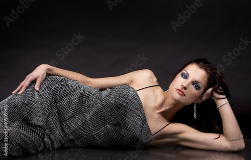 Photo: brunette in long dress brunette in long dress