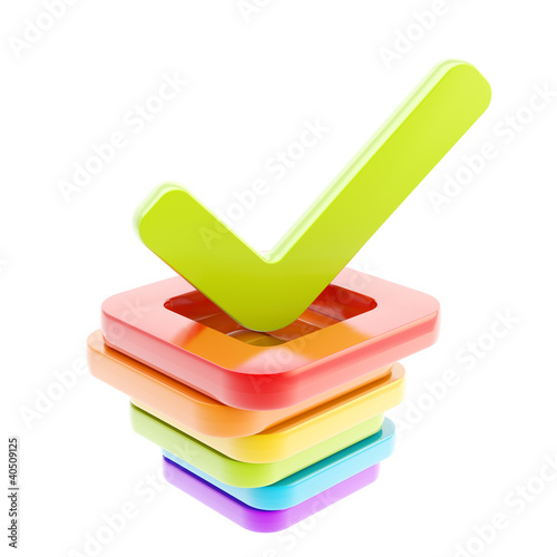 Illustration: Yes done tick over stack of check boxes Yes done tick over stack of check boxes