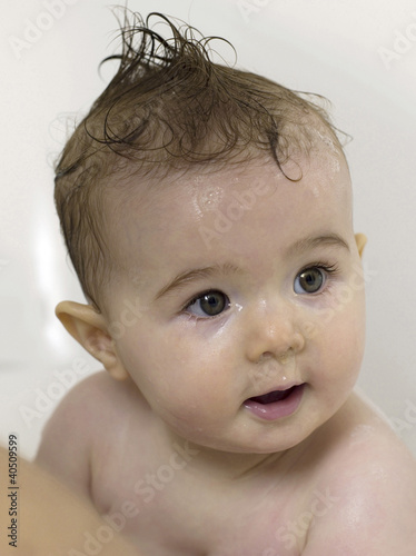 Photo: Baby girl with wet hair Baby girl with wet hair