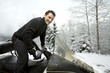 Man riding on snowmobile