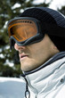 Close up of a man wearing ski goggles