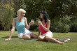 Woman having drinks in the park