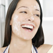 Woman with flour on her face